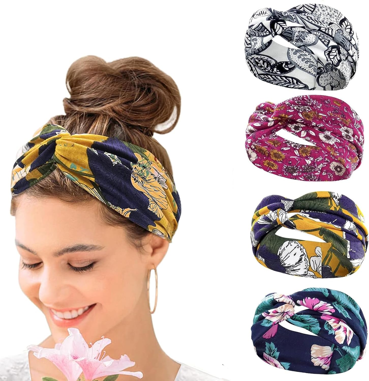 Yoga Fitness Girl - 4 Pcs Boho Headbands for Women