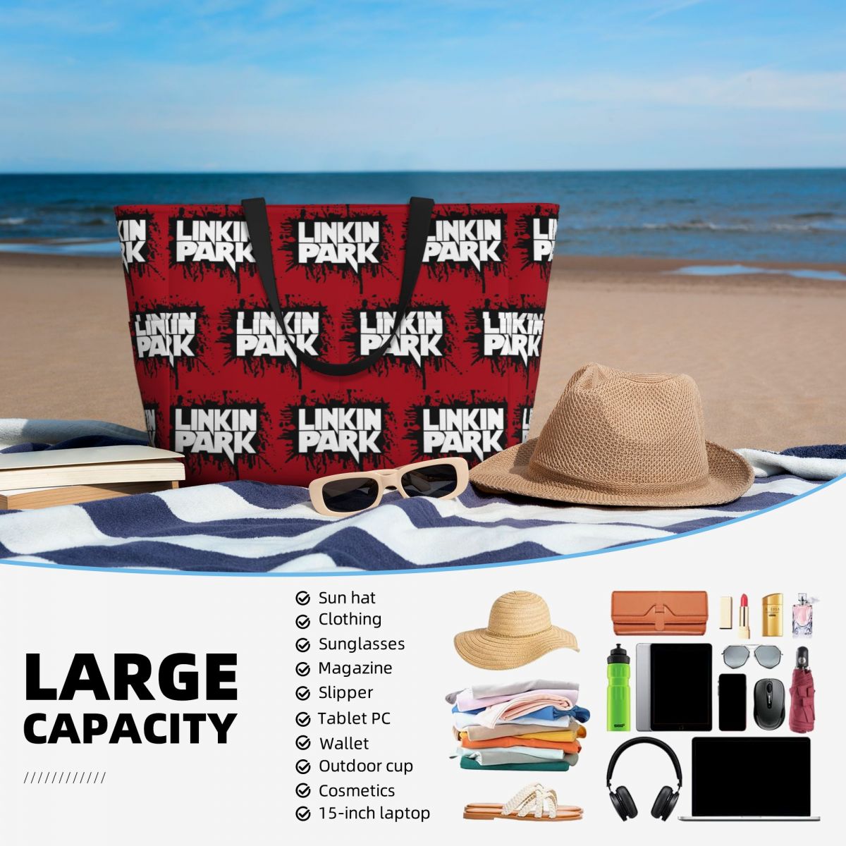 Linkin Park Band Beach Tote Ba - Yoga Fitness Park recension och pris